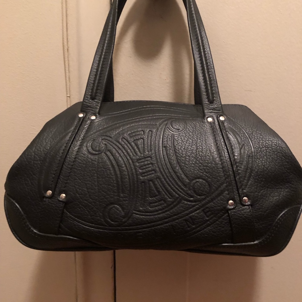 NWT Stunning Celine black leather logo expandable handbag with Celine dust bag